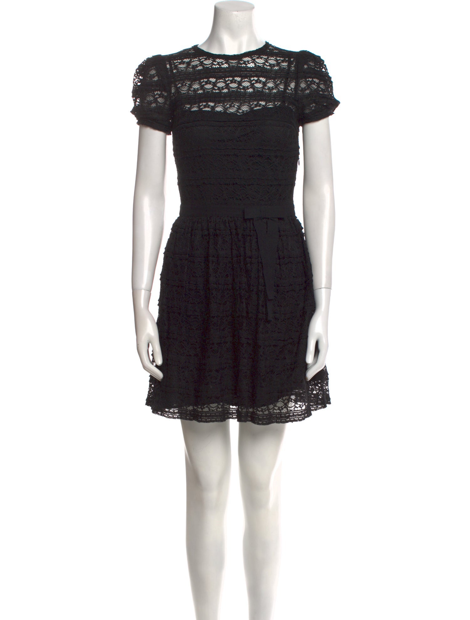 Red Valentino Nylon A-Line Dress Black Lace Pattern Ruffle