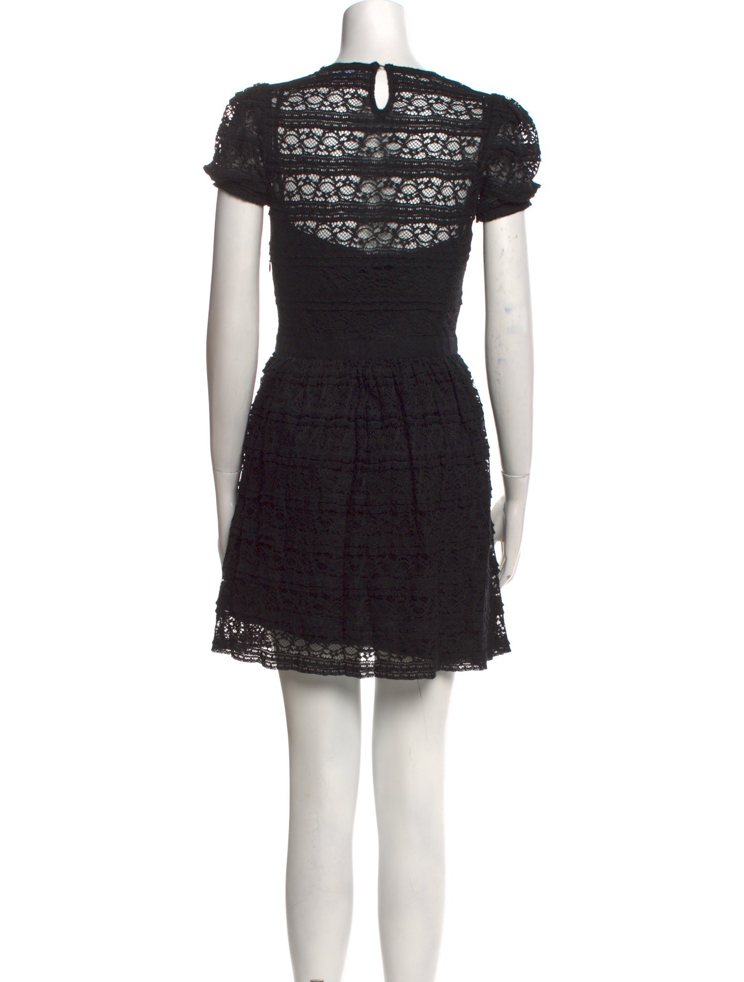Red Valentino Nylon A-Line Dress Black Lace Pattern Ruffle