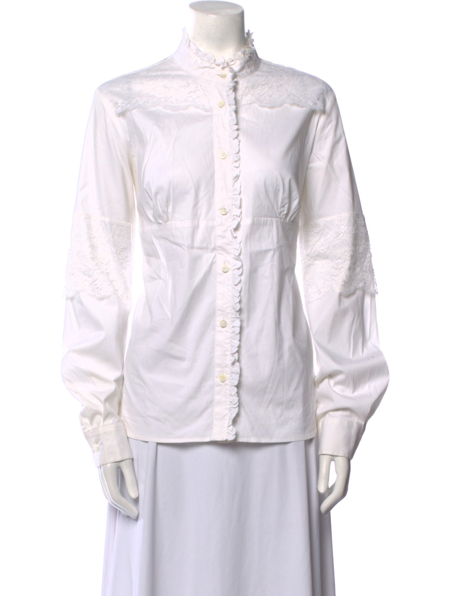 Red Valentino Mock Neck Long Sleeve Button-Up Top