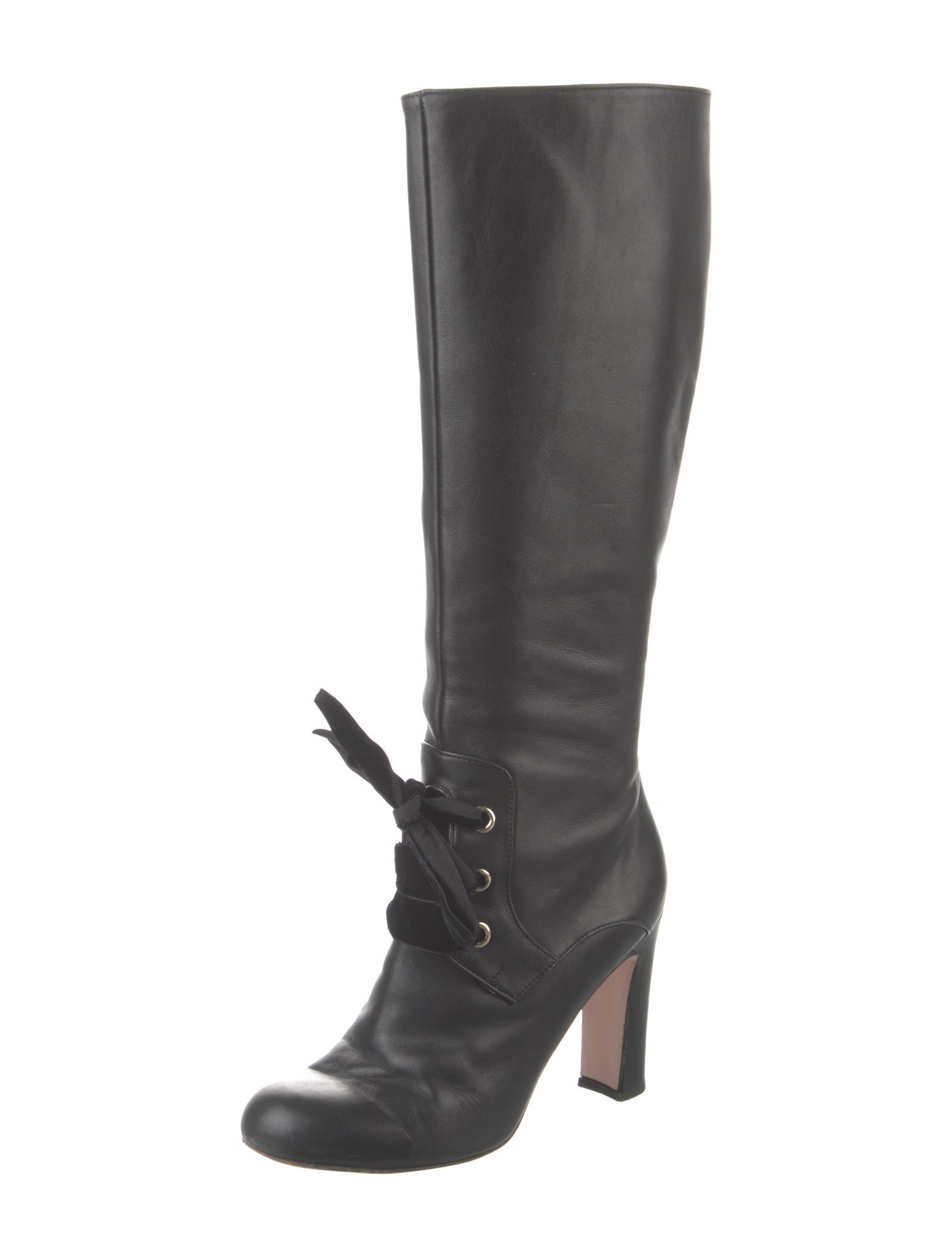 Red Valentino Rockstud Accents Leather Lace-Up Boots