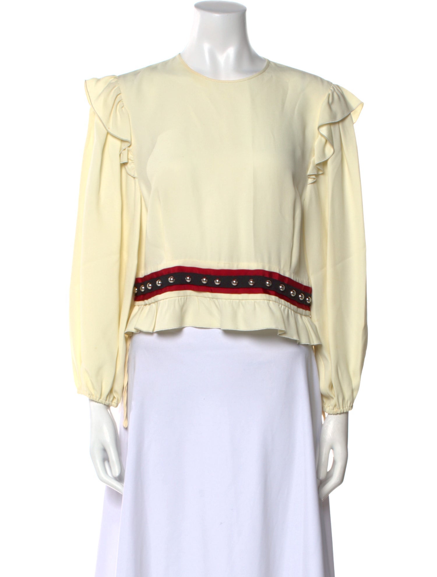 Red Valentino Crew Neck Long Sleeve Crop Top