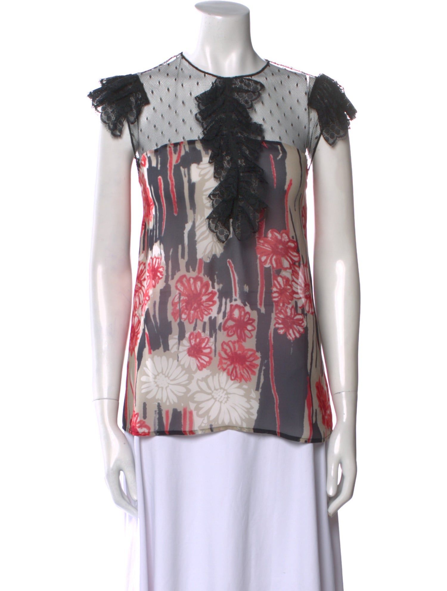 Red Valentino Floral Print Crew Neck Top