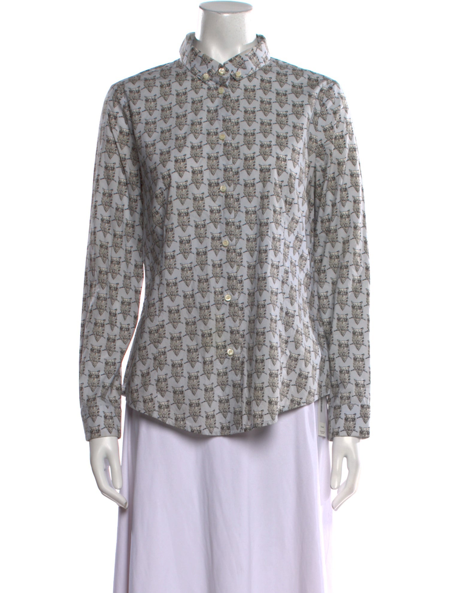 Red Valentino Printed Mock Neck Button-Up Top