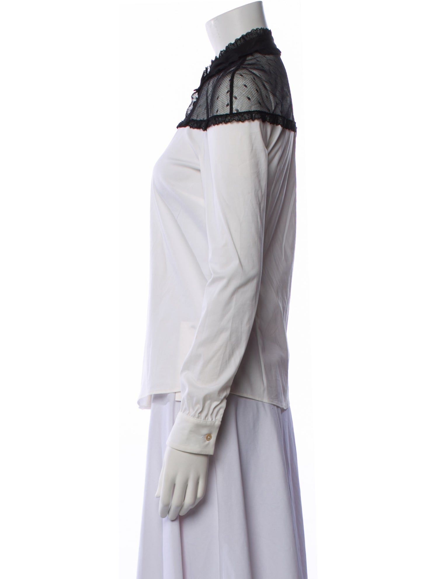 Red Valentino Mock Neck Long Sleeve Button-Up Top