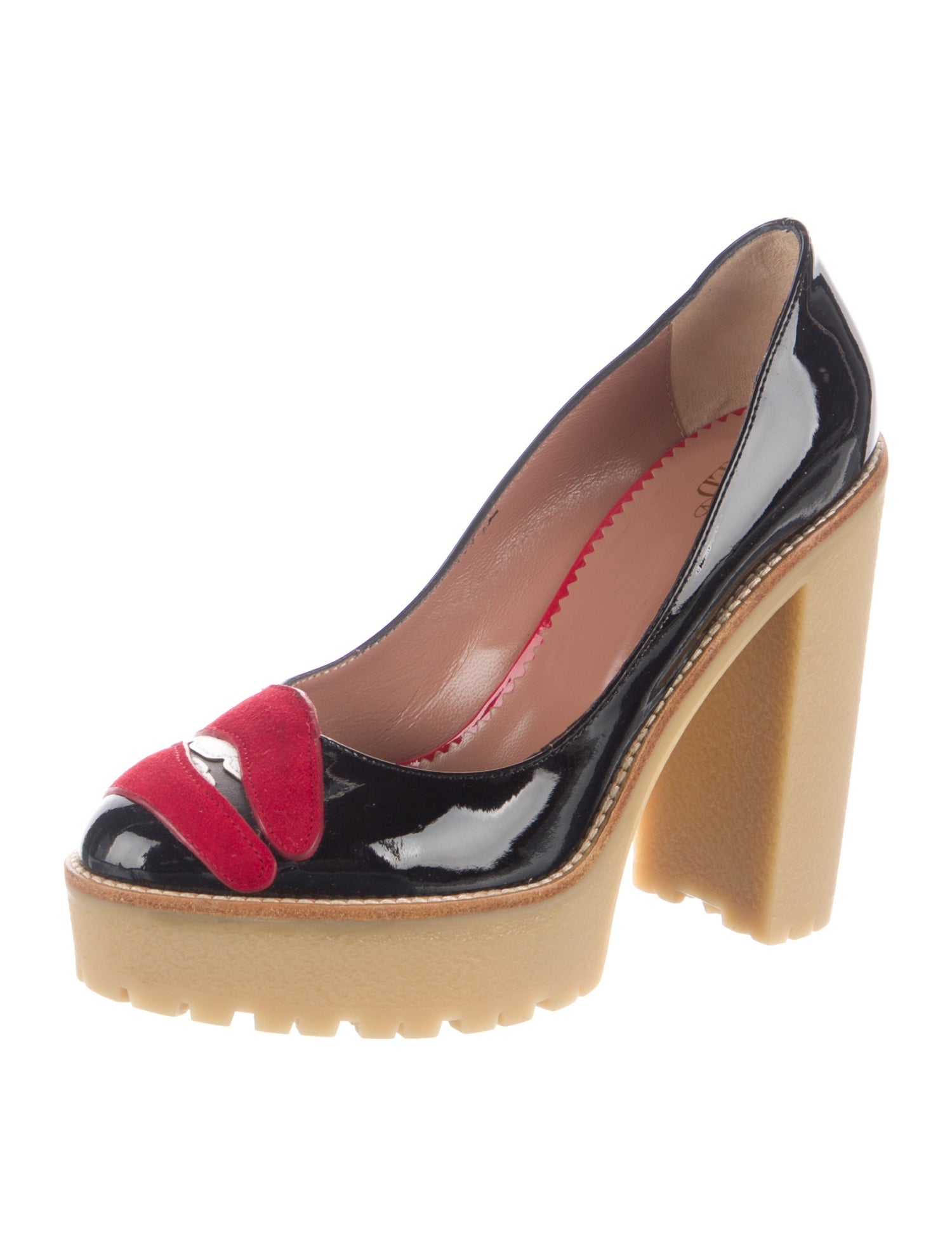 Red Valentino Patent Leather Colorblock Pattern Pumps