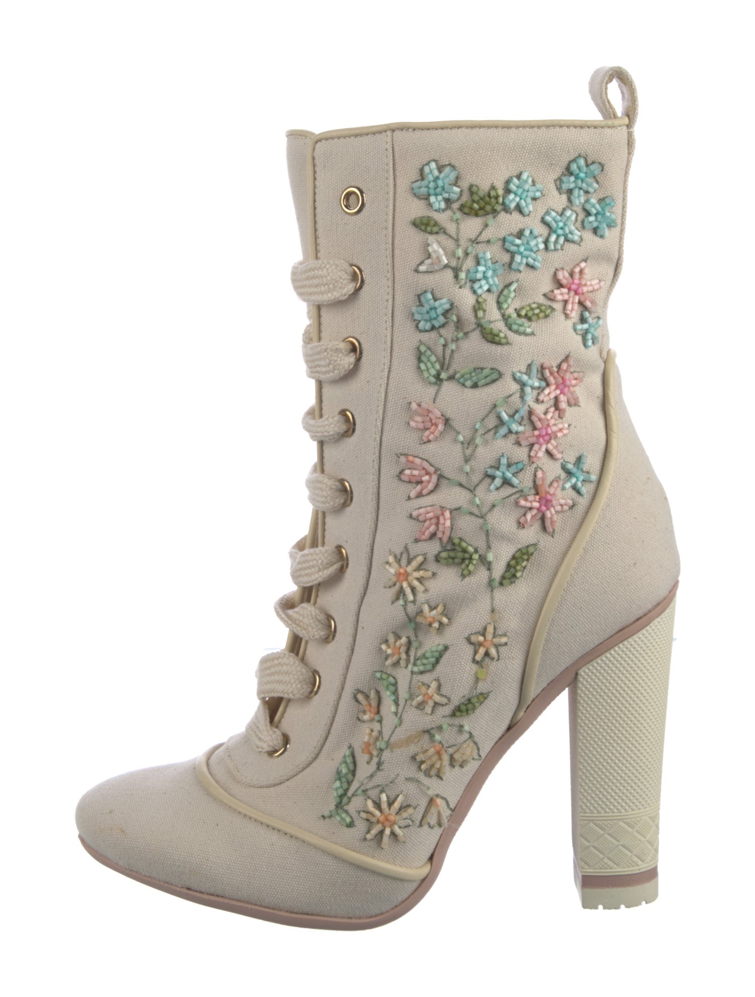 Red Valentino Canvas Floral Print Lace-Up Boots