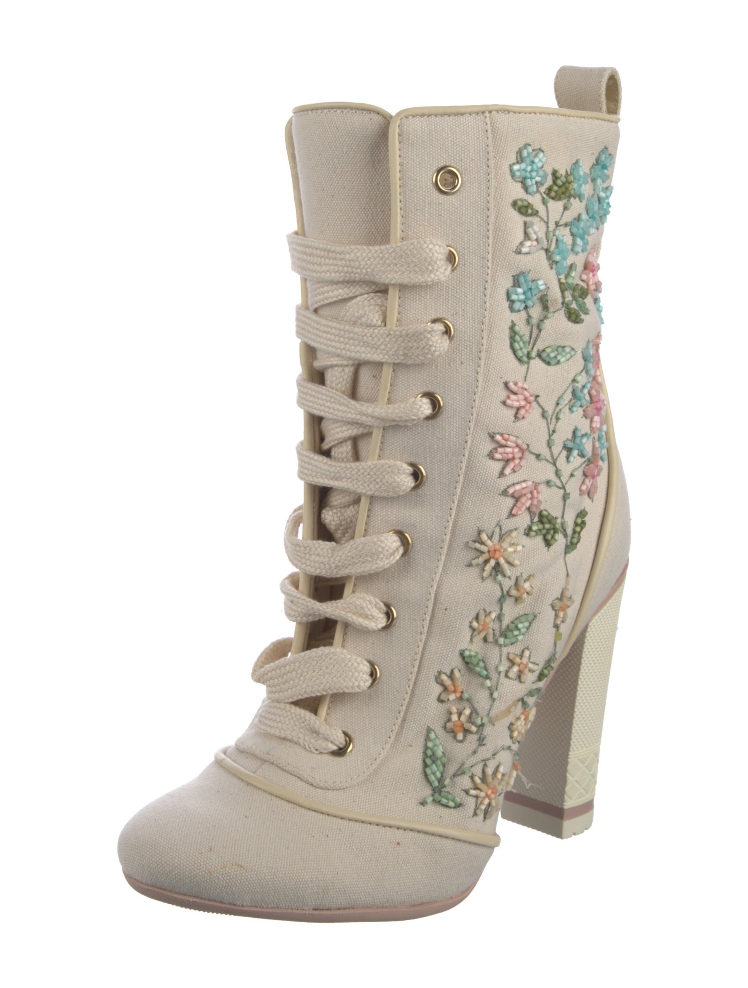 Red Valentino Canvas Floral Print Lace-Up Boots