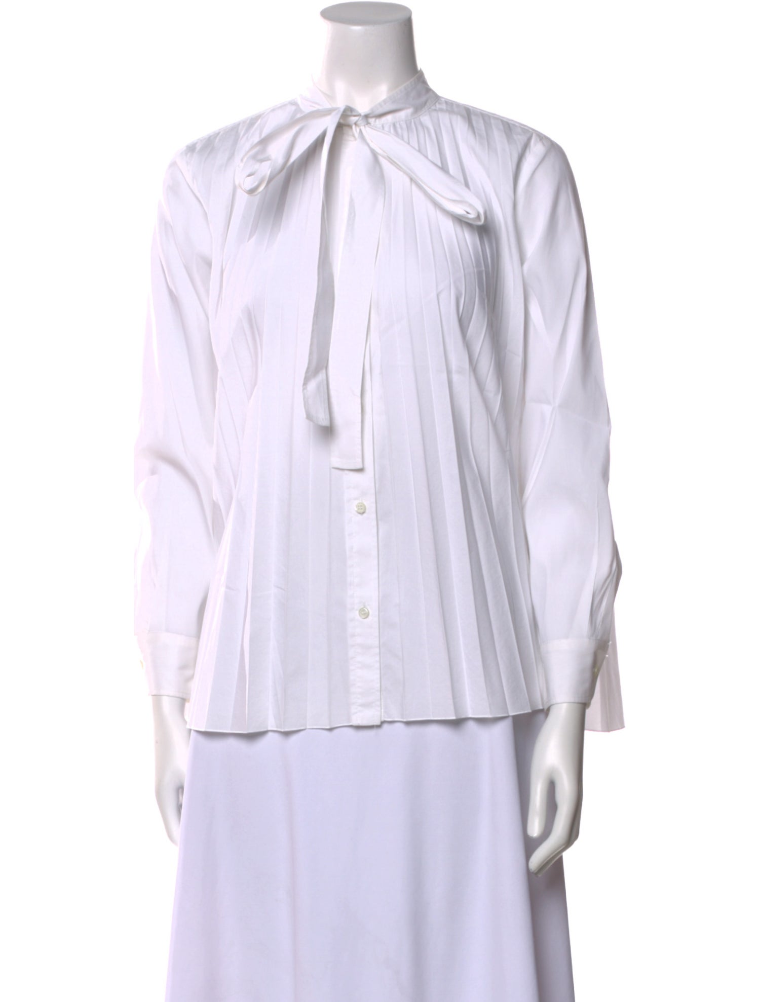 Red Valentino Tie Neck Long Sleeve Button-Up Top