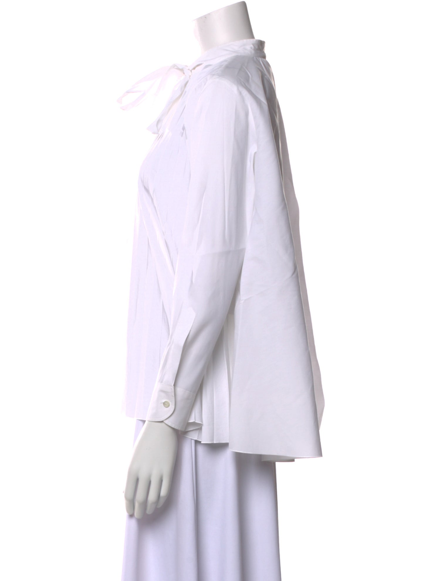 Red Valentino Tie Neck Long Sleeve Button-Up Top