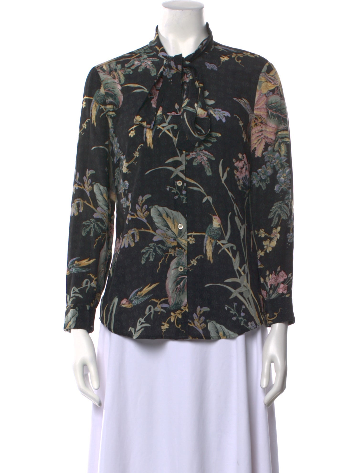 Red Valentino Silk Floral Print Button-Up Top