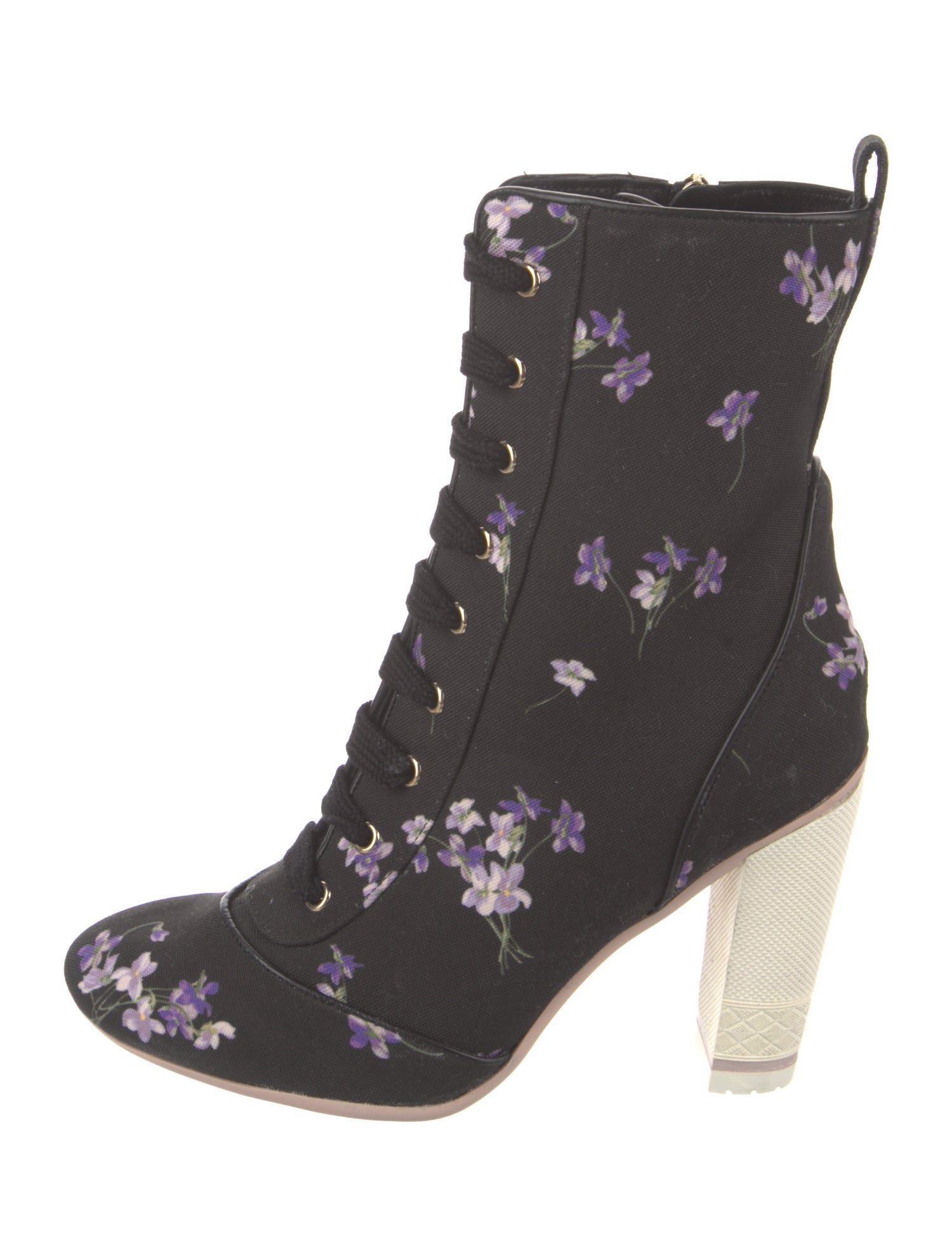Red Valentino Floral Print Lace-Up Boots