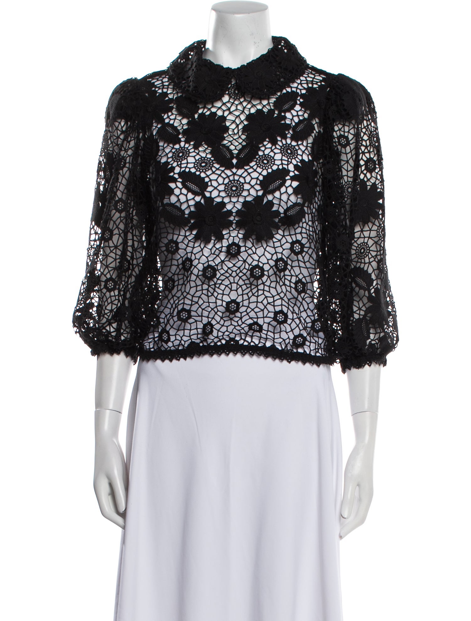 Red Valentino Lace Pattern Mock Neck Blouse