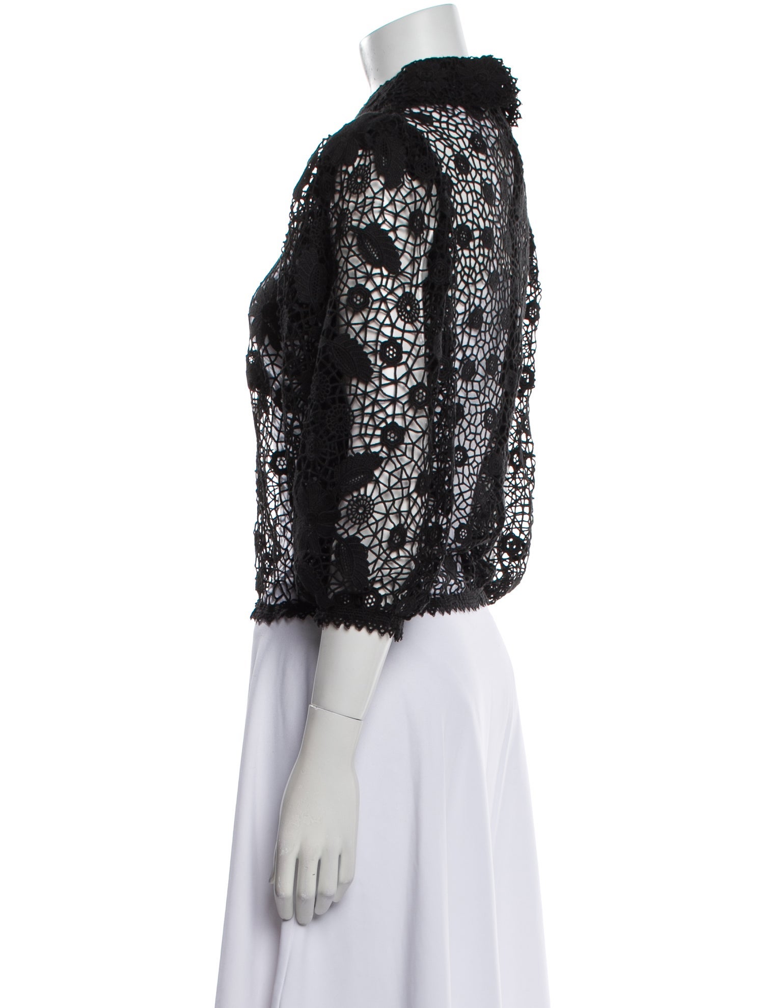 Red Valentino Lace Pattern Mock Neck Blouse