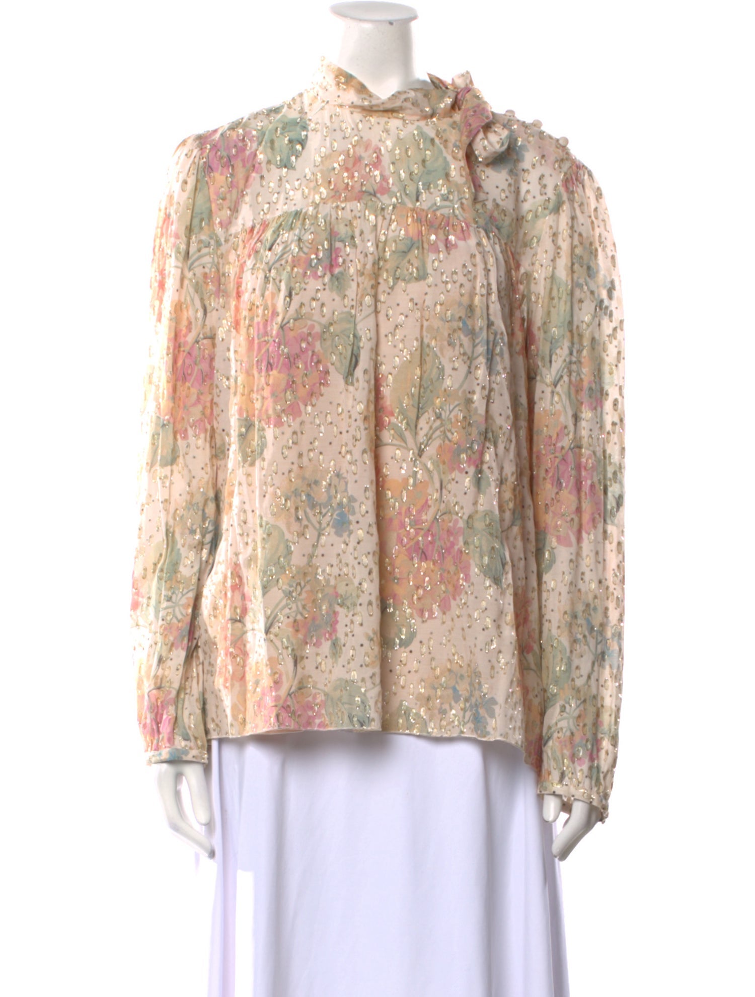 Red Valentino Floral Print Mock Neck Blouse