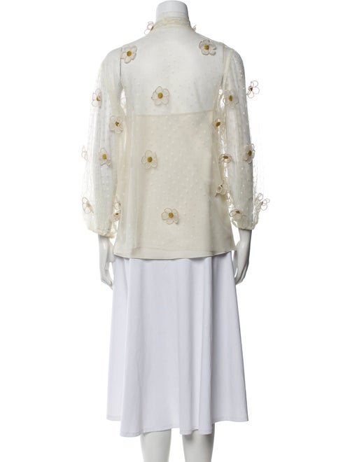 Red Valentino Lace Pattern Mock Neck Button-Up Top