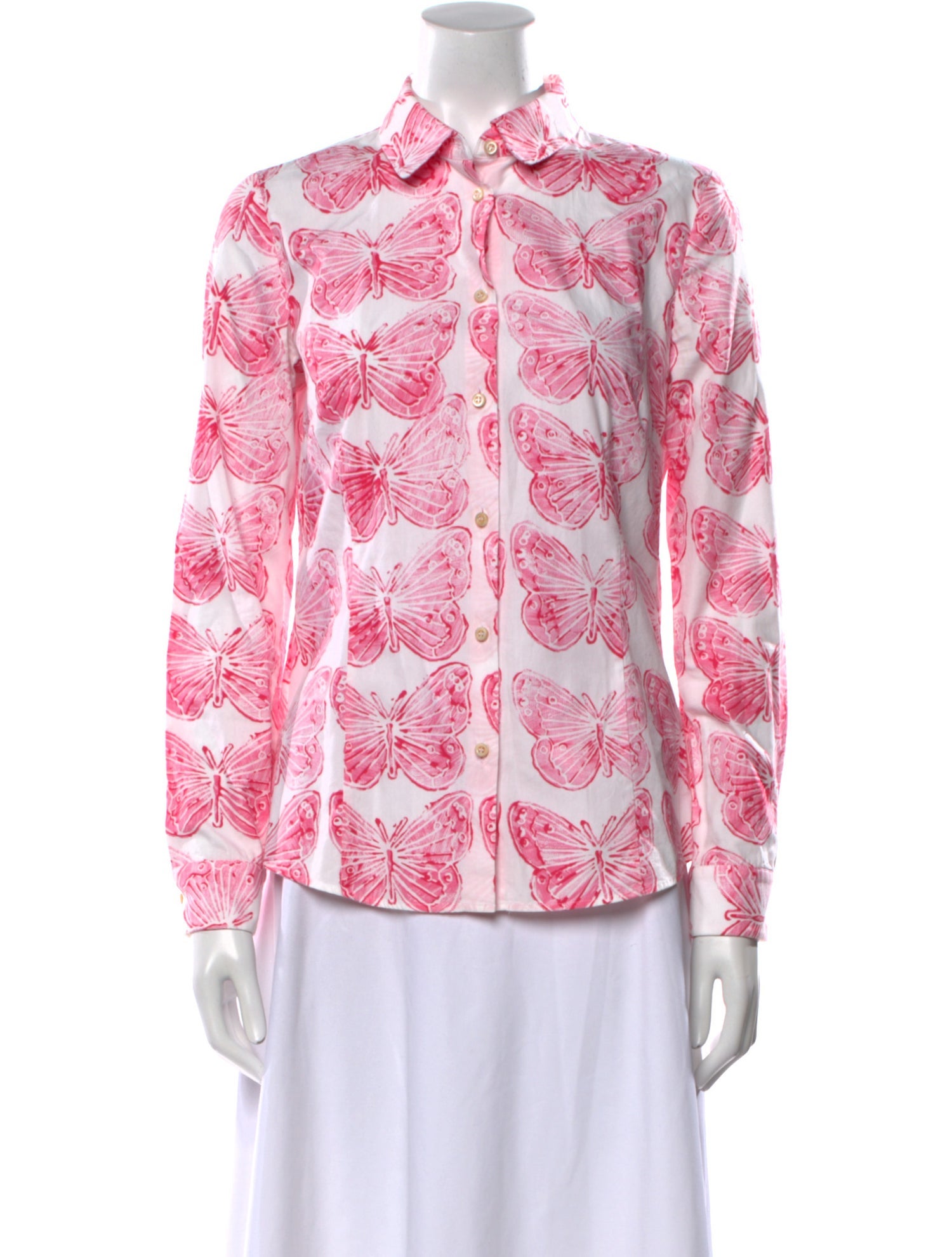 Red Valentino Printed Long Sleeve Button-Up Top