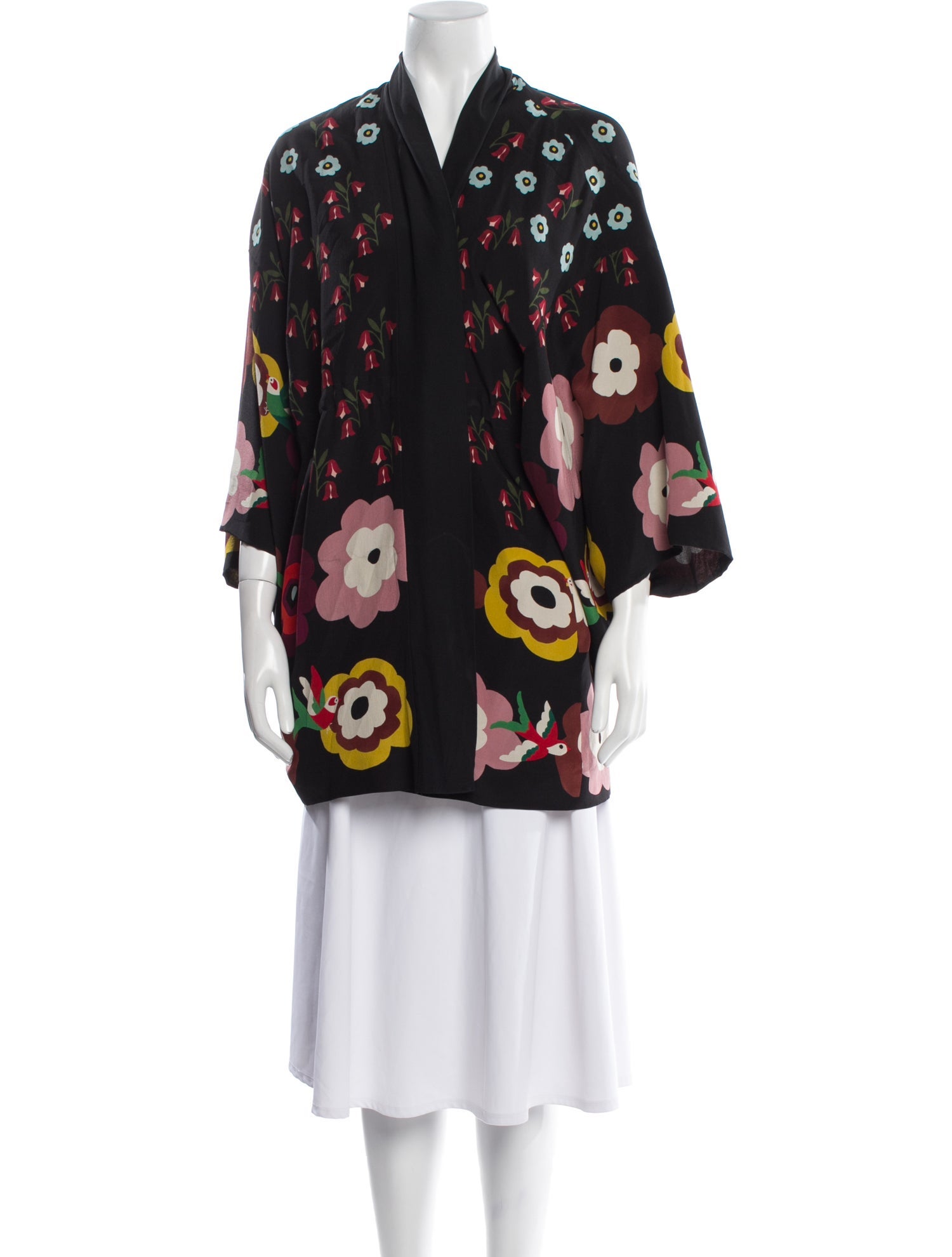 Red Valentino Silk Floral Print Coat