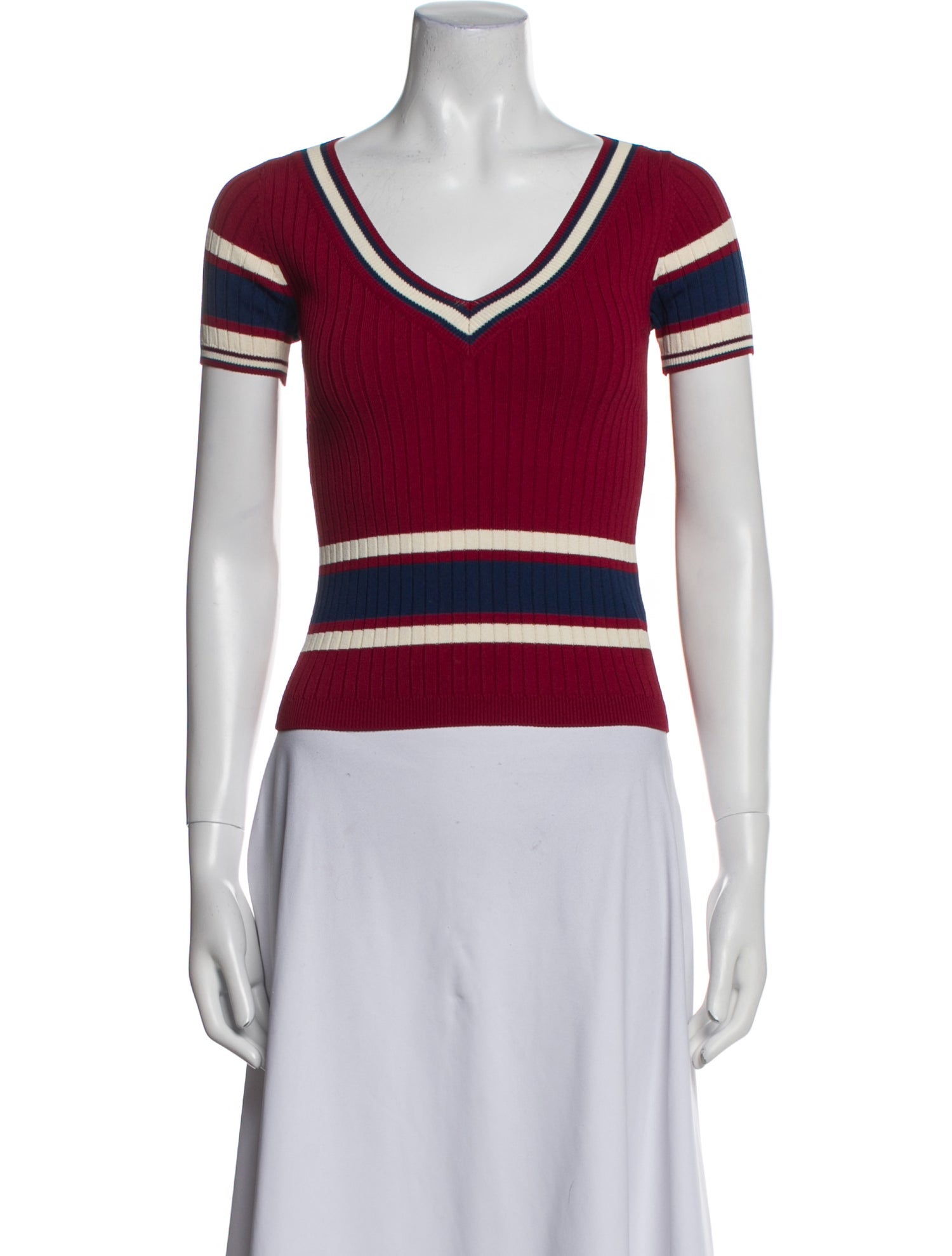 Red Valentino Striped V-Neck Top