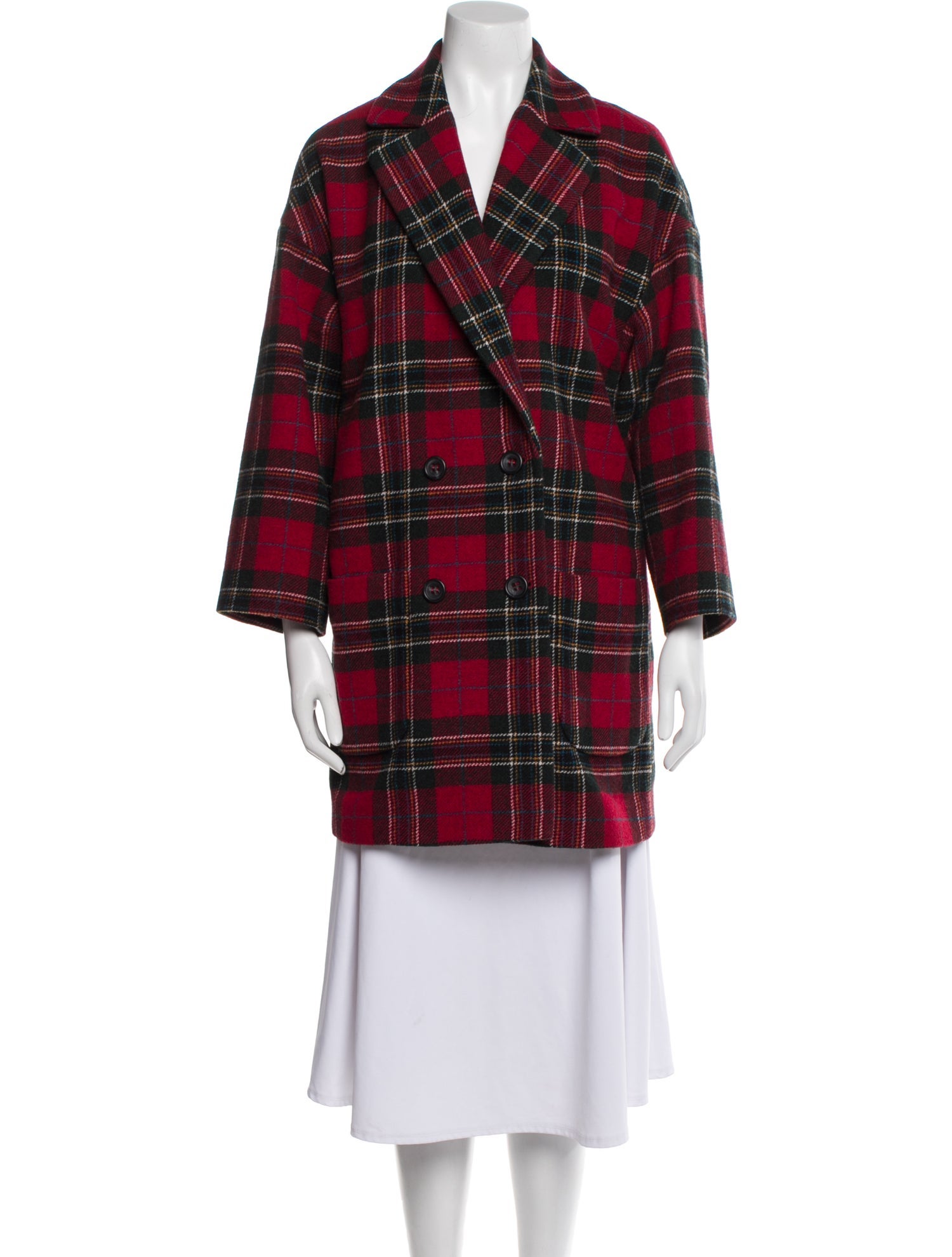 Red Valentino Virgin Wool Plaid Print Coat