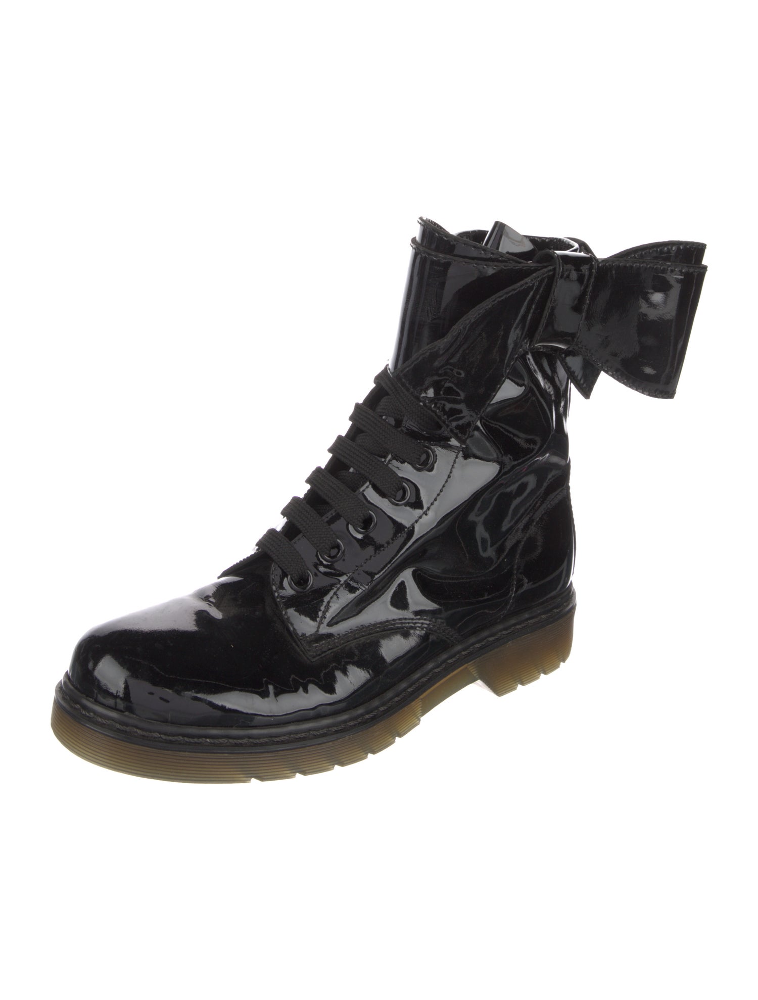 Red Valentino Patent Leather Bow Accents Combat Boots