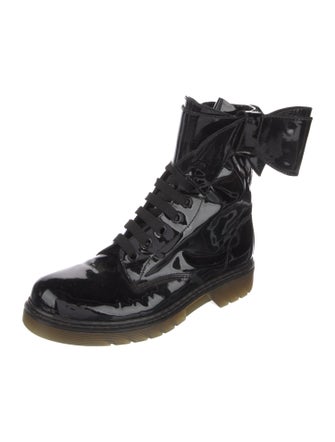 Red Valentino Patent Leather Bow Accents Combat Boots