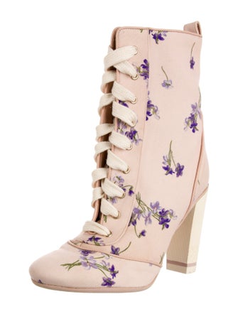 Red Valentino Floral Print Lace-Up Boots