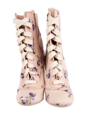 Red Valentino Floral Print Lace-Up Boots
