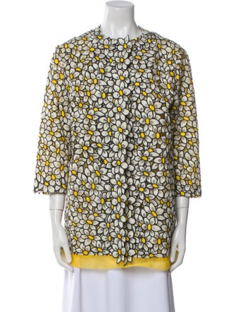 Red Valentino Silk Floral Print Faux Fur Coat