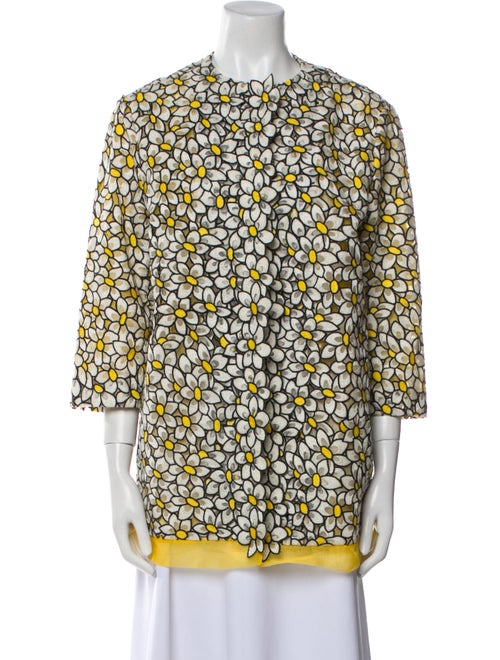 Red Valentino Silk Floral Print Faux Fur Coat