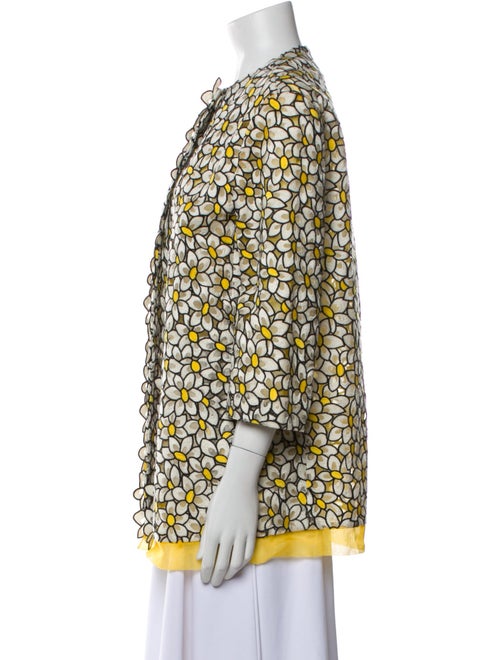 Red Valentino Silk Floral Print Faux Fur Coat