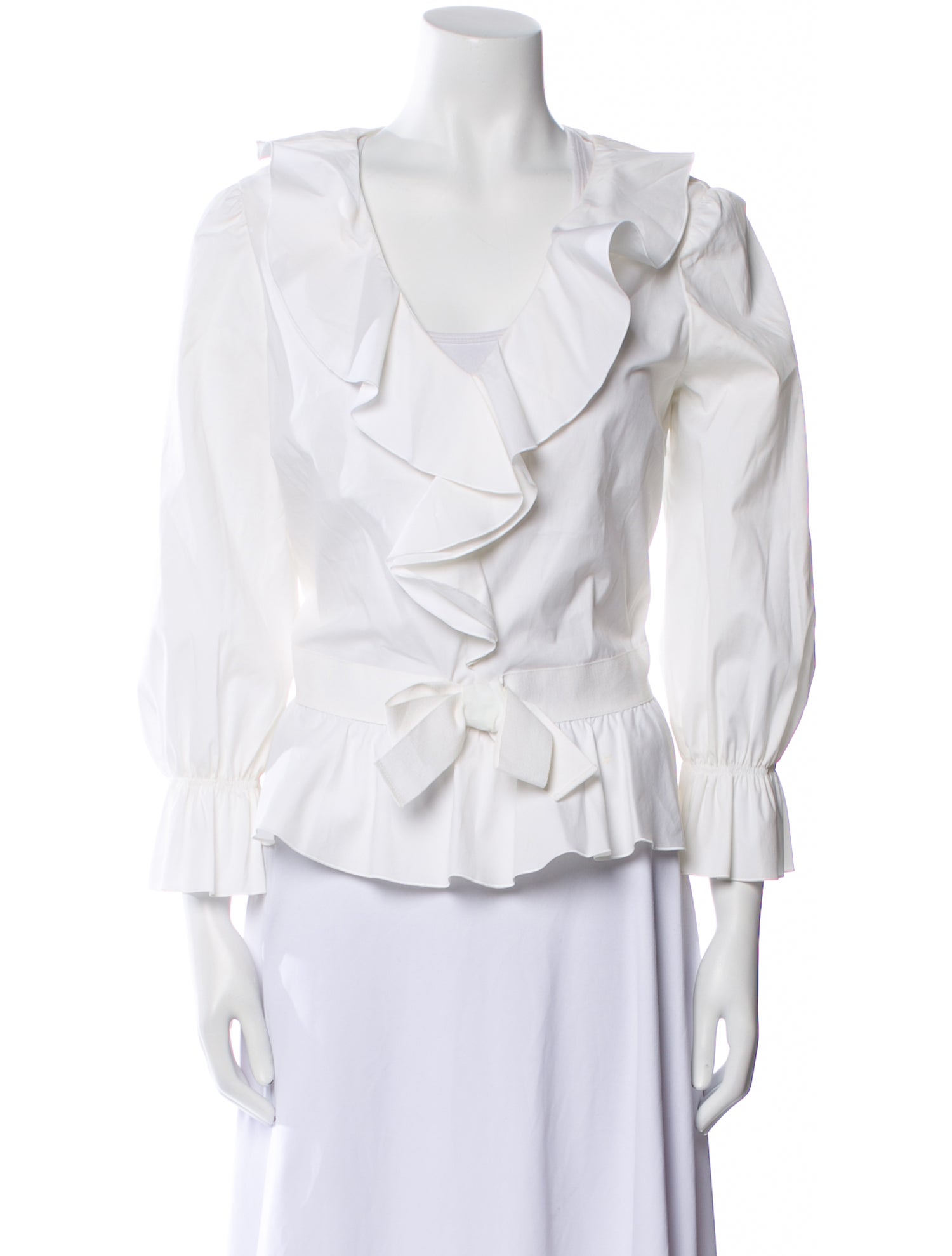 Red Valentino V-Neck Three-Quarter Sleeve Blouse