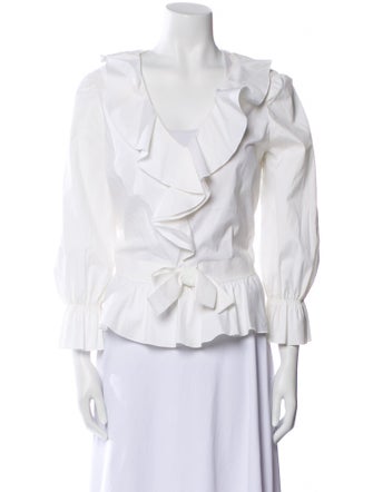 Red Valentino V-Neck Three-Quarter Sleeve Blouse