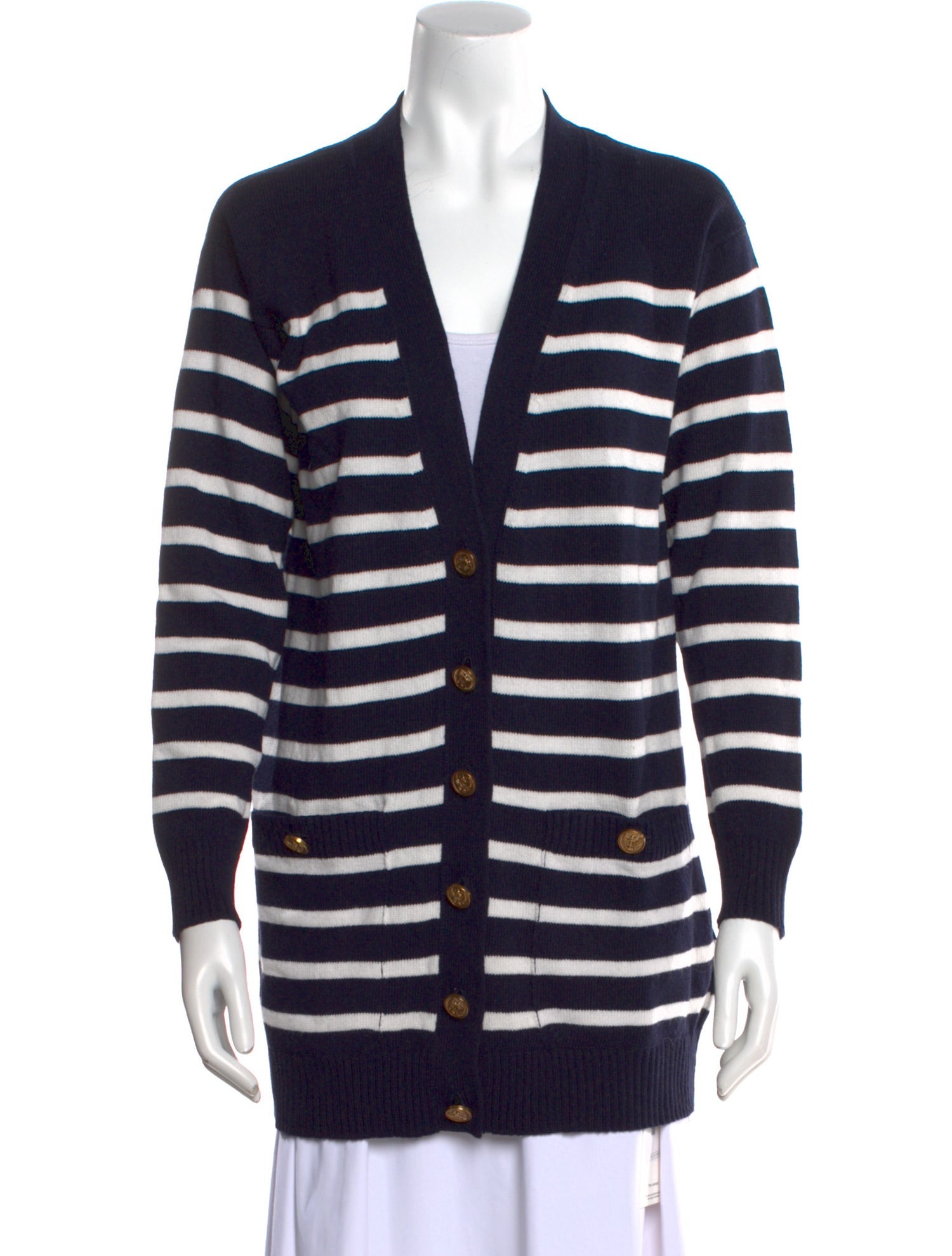 Red Valentino Striped V-Neck Sweater