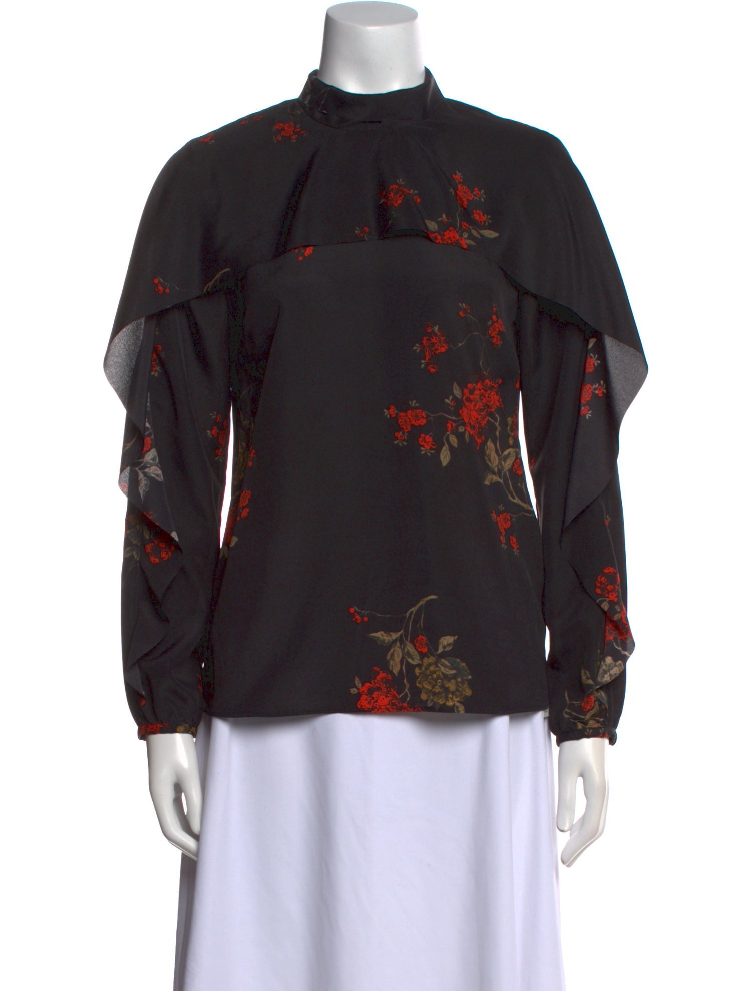 Red Valentino Floral Print Mock Neck Blouse