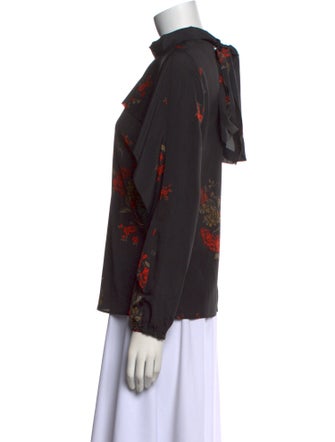 Red Valentino Floral Print Mock Neck Blouse