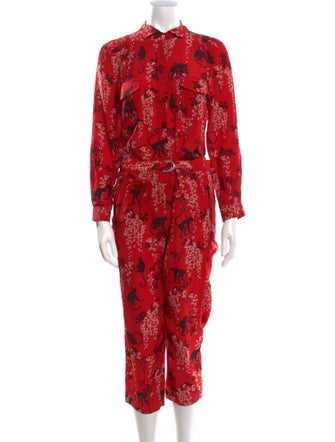 Red Valentino Silk Floral Print Jumpsuit