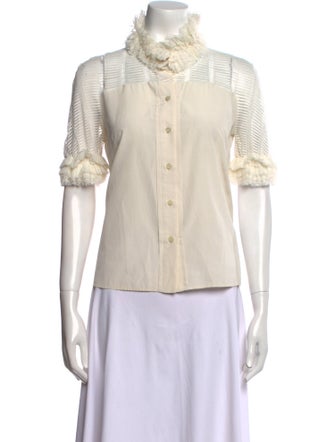 Red Valentino Turtleneck Short Sleeve Button-Up Top