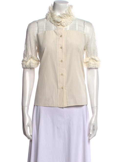 Red Valentino Turtleneck Short Sleeve Button-Up Top