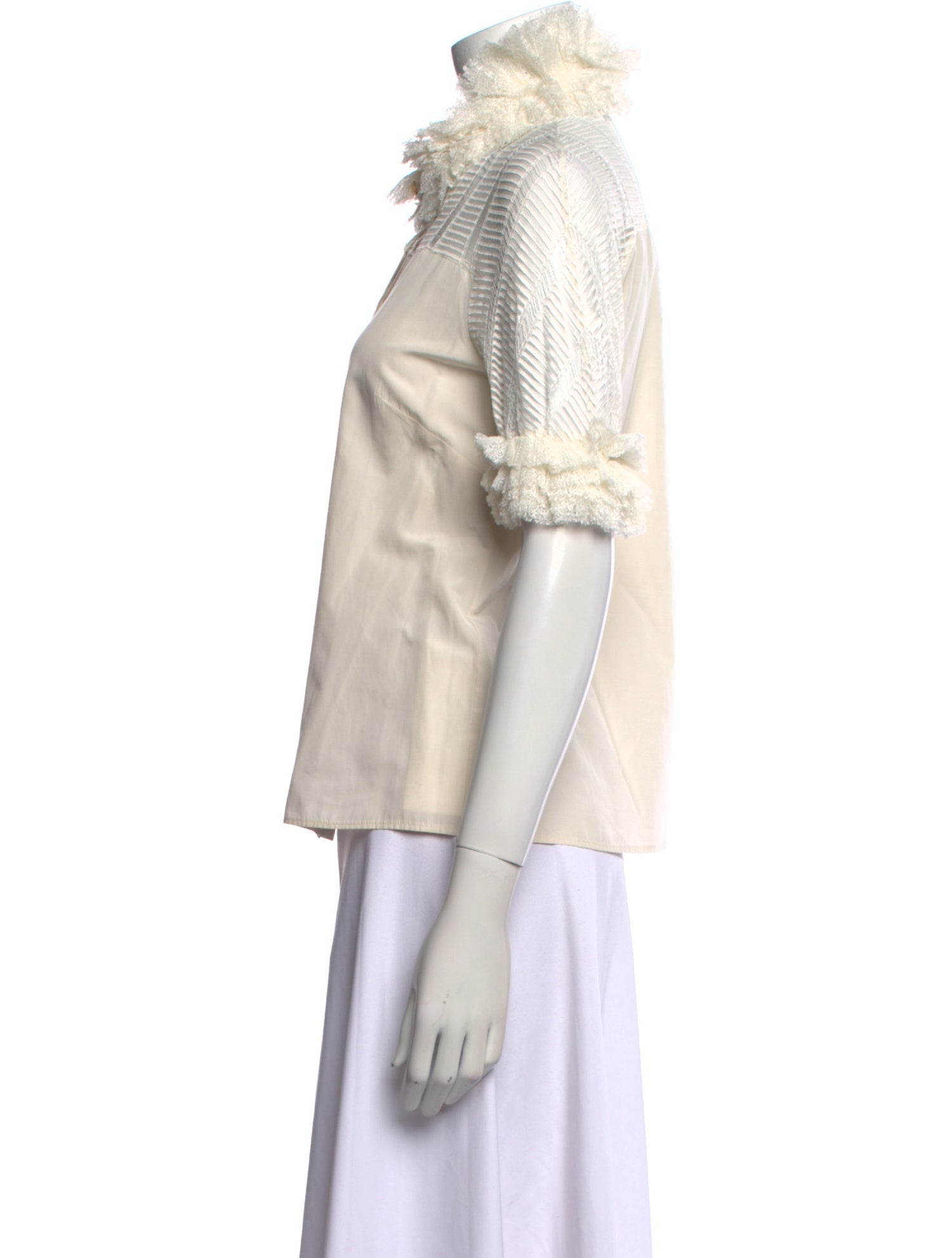 Red Valentino Turtleneck Short Sleeve Button-Up Top