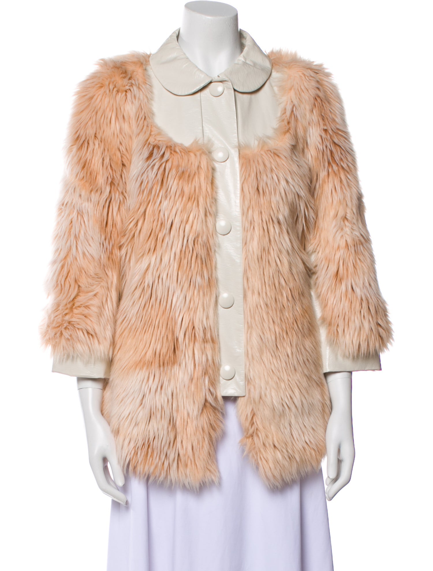Red Valentino Faux Fur Tweed Pattern Faux Fur Jacket