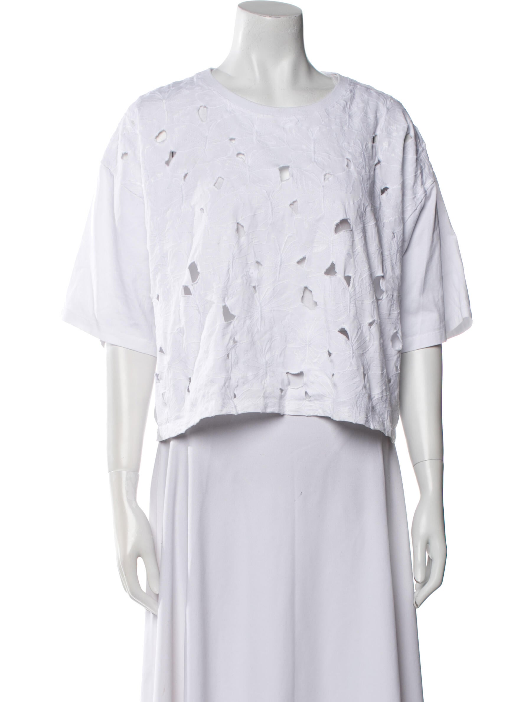 Red Valentino Scoop Neck Short Sleeve Crop Top