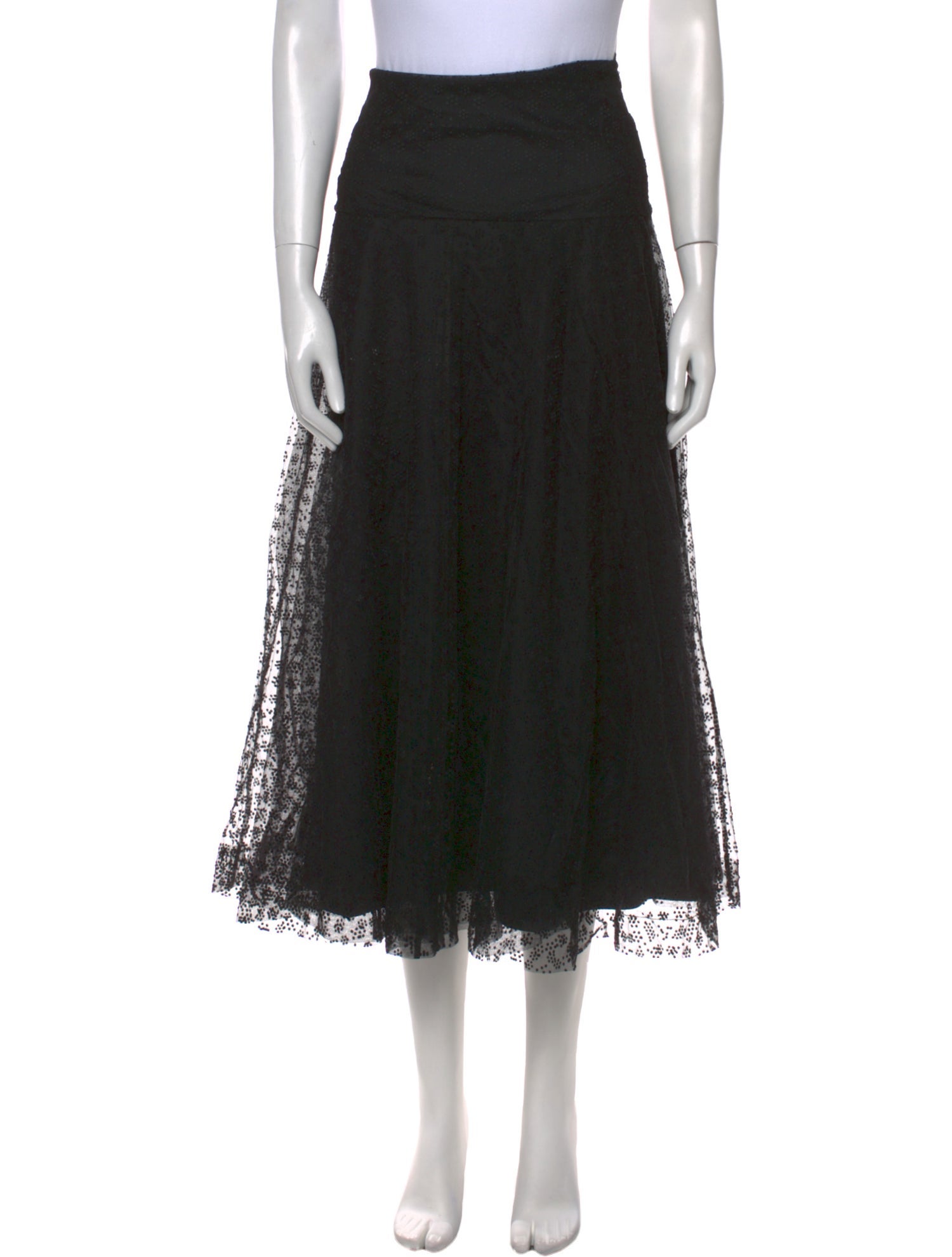 Red Valentino Mesh Accents Midi Length Skirt
