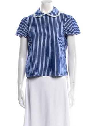 Red Valentino Striped Short Sleeve Button-Up Top