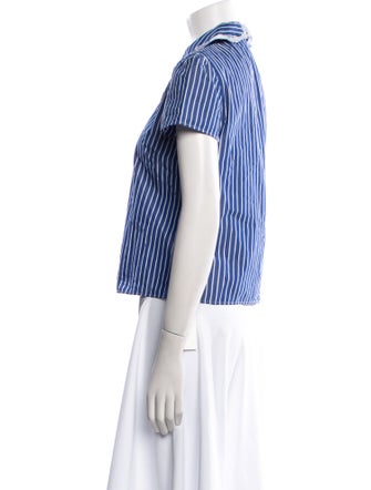 Red Valentino Striped Short Sleeve Button-Up Top