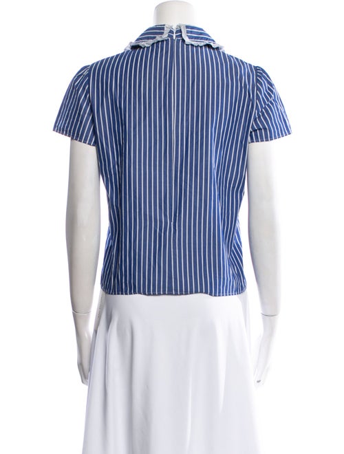 Red Valentino Striped Short Sleeve Button-Up Top
