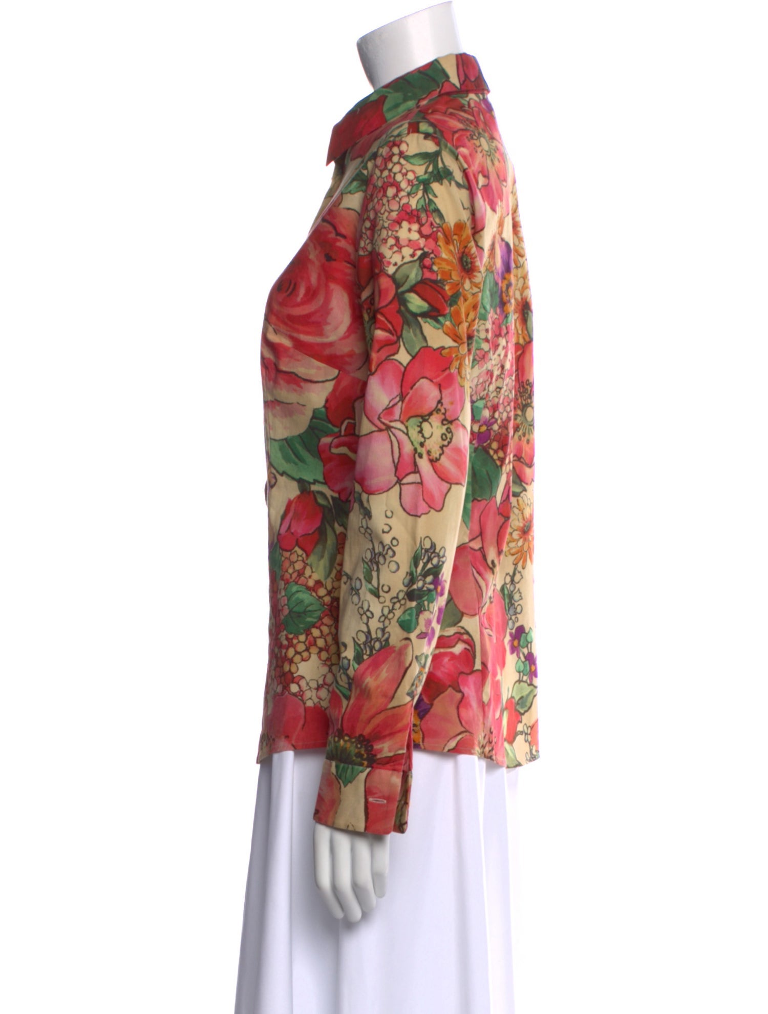 Red Valentino Floral Print Long Sleeve Button-Up Top