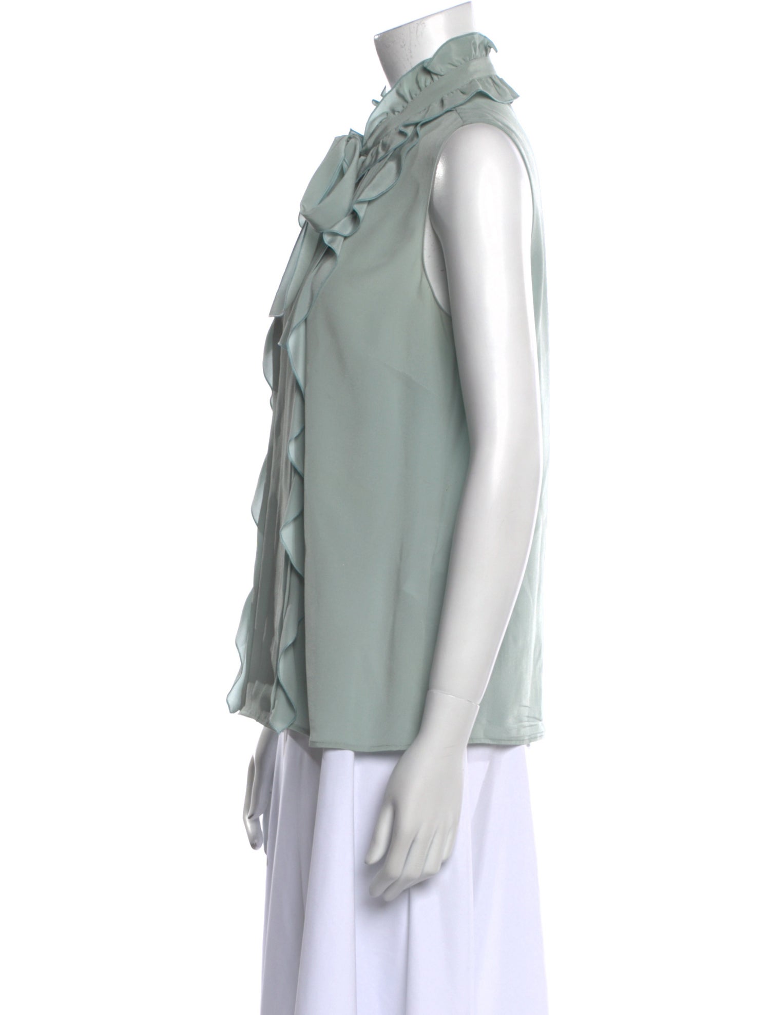 Red Valentino Silk Mock Neck Button-Up Top