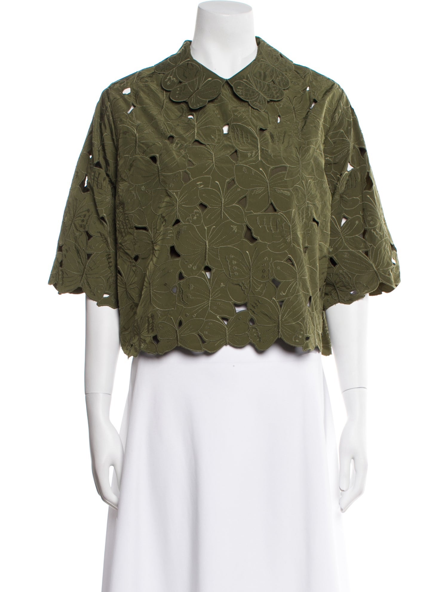 Red Valentino Short Sleeve Crop Top