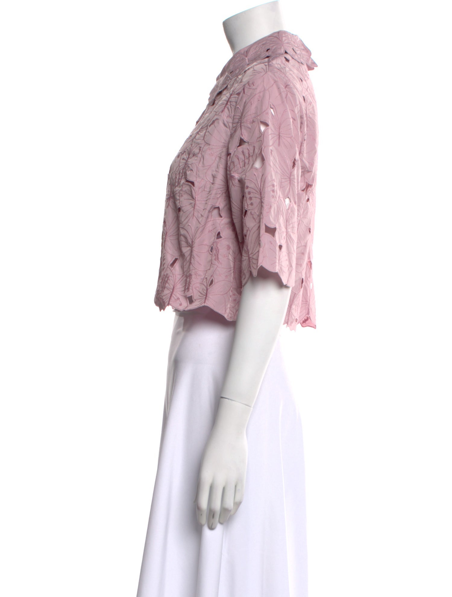 Red Valentino Floral Print Short Sleeve Crop Top