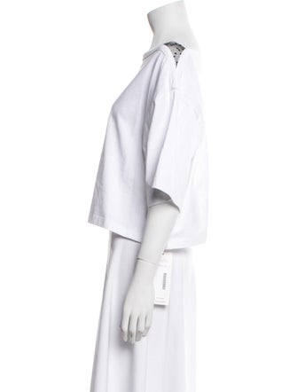 Red Valentino Bateau Neckline Three-Quarter Sleeve Crop Top